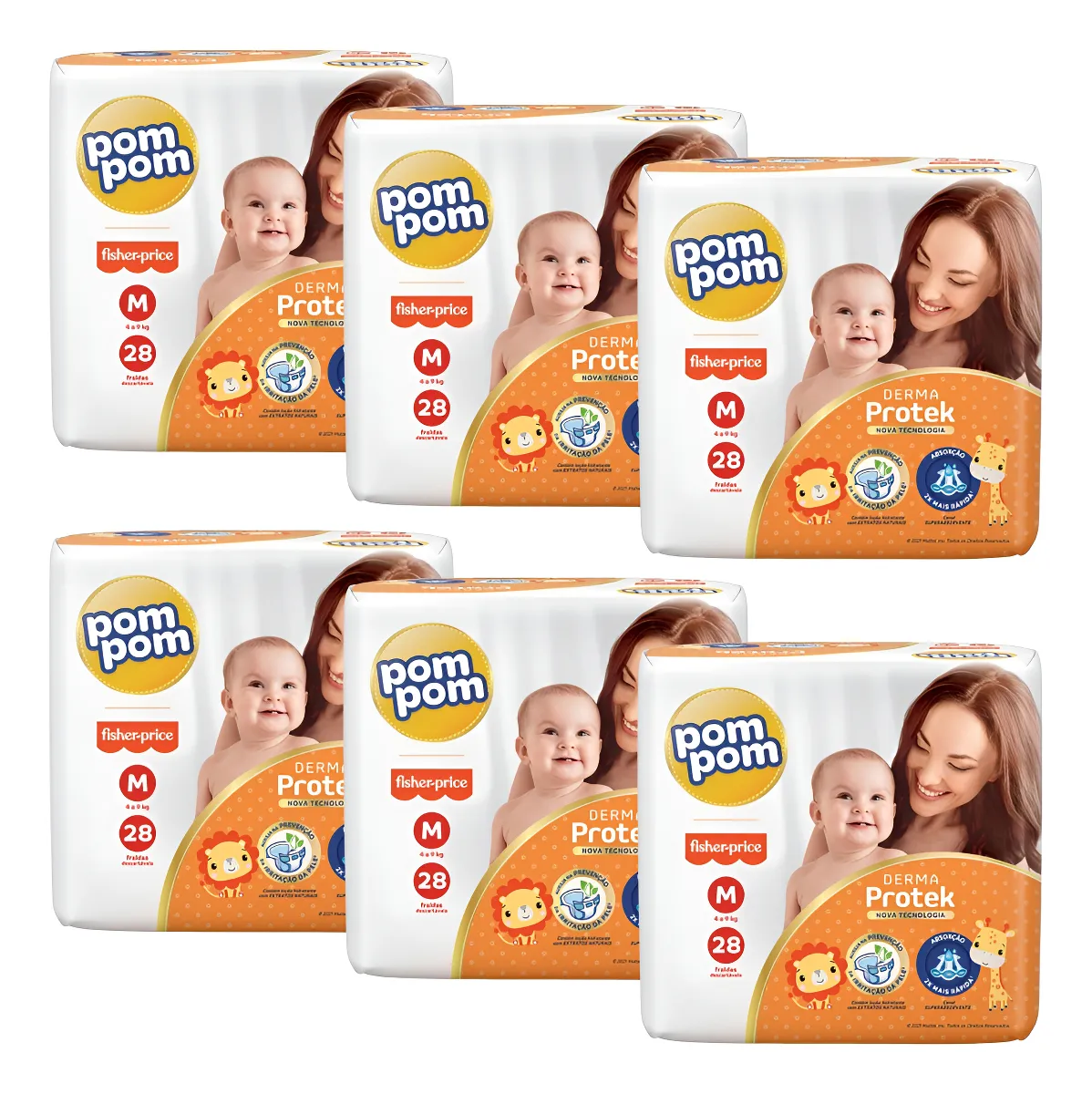 Kit Fralda Pom Pom Derma Protek M Atacado Fardo 6 Pacotes Gênero Sem gênero Tamanho Médio (M)