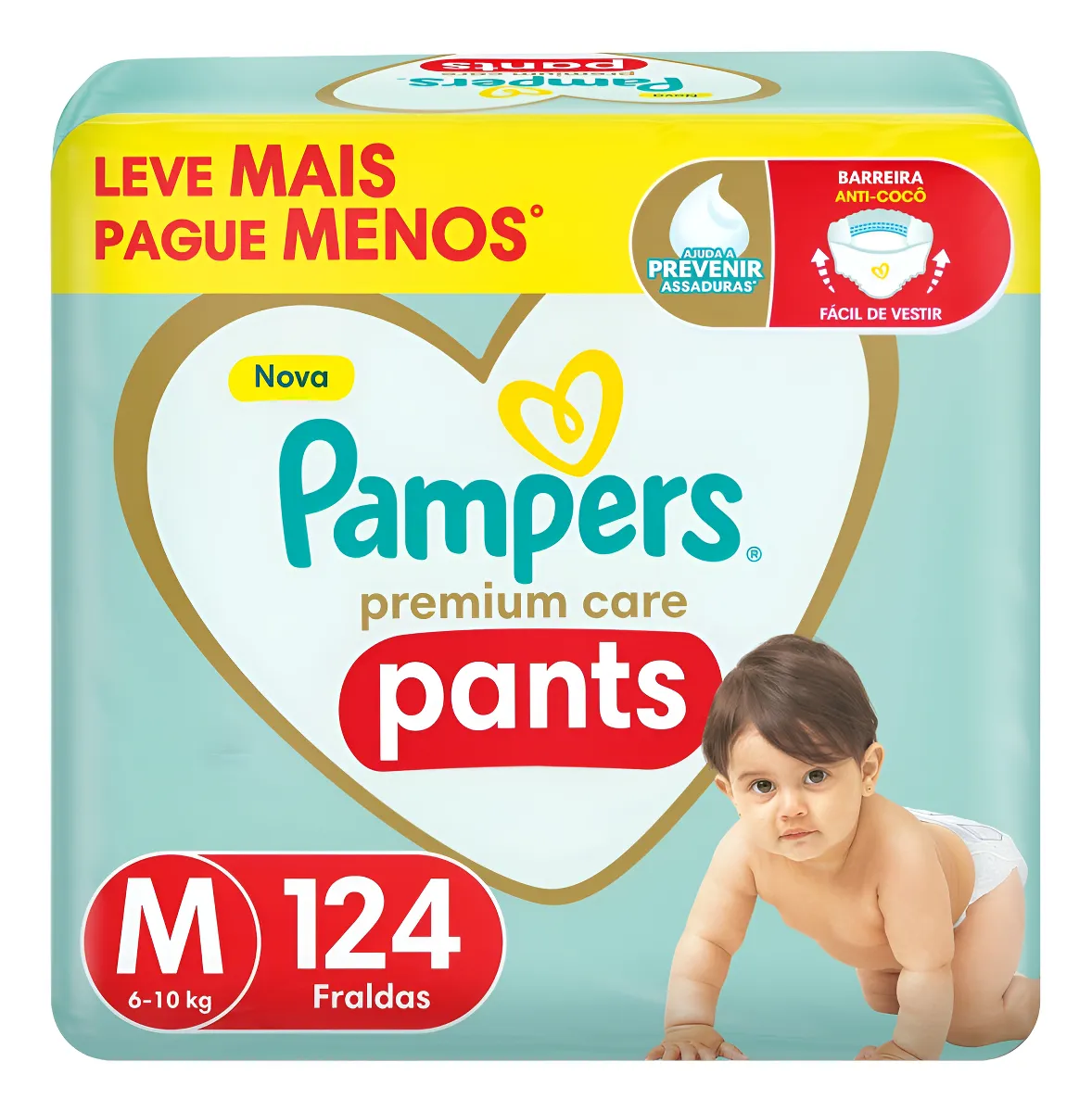 SUPER PROMOÇÃO : 4 PACOTES 496 unidades Fralda Pampers Premium Care Pants Tamanho M 124 Unidades cada pct