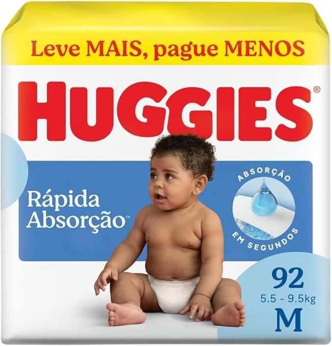 COMBO 3 UND :Huggies Fralda Descartável Rápida Absorção M - 92 Un