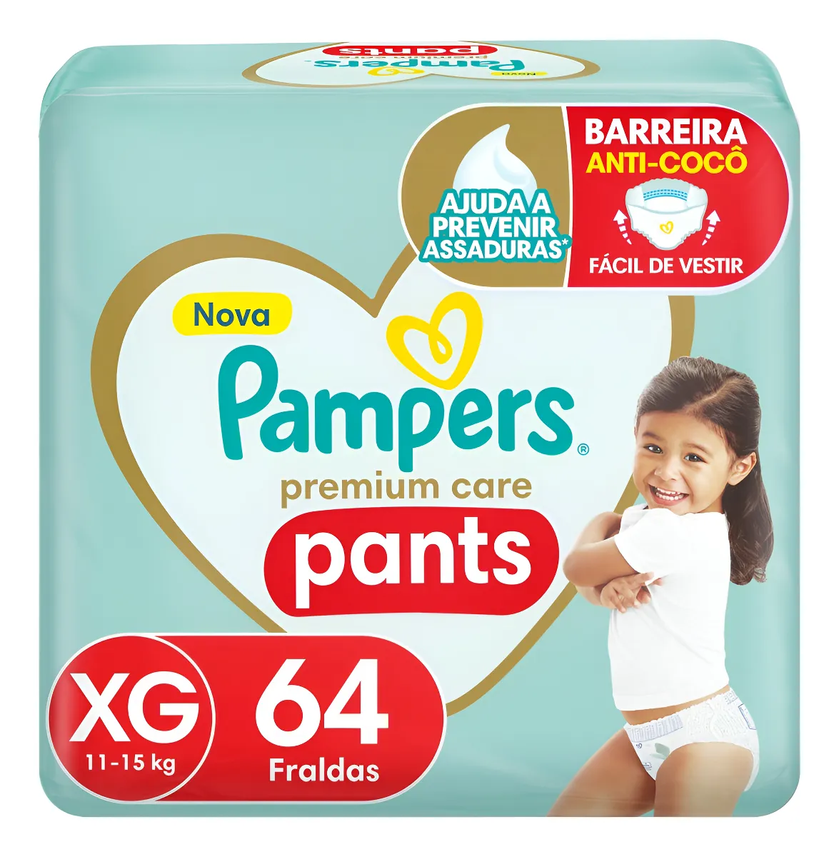 Fralda Pampers Premium Care Pants XG, 64 Unidades