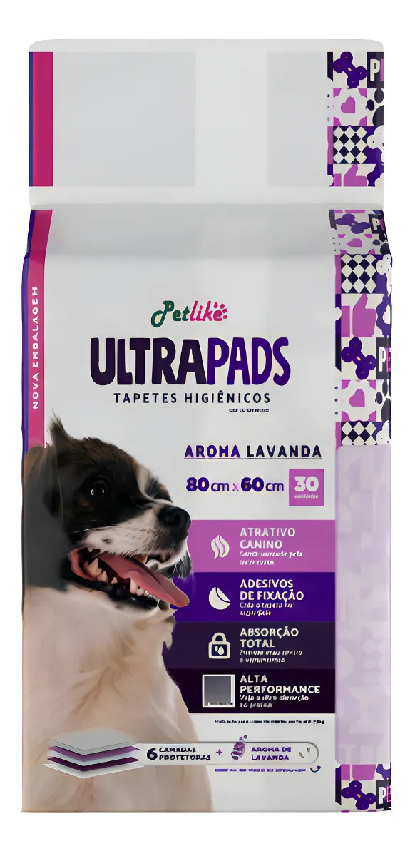 SUPER PROMOÇAO : Combo 4 pct  Petlike tapete higiênico para cães ultra pads lavanda 80cm x 60cm com 30 unidades